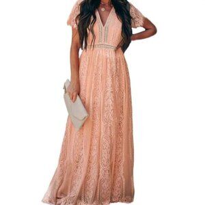 Peach Short Sleeve Maxi Lace Dress Size XXL